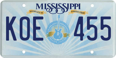 MS license plate KOE455