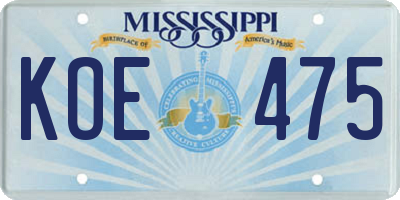 MS license plate KOE475