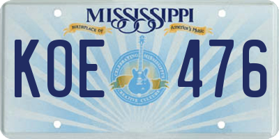 MS license plate KOE476