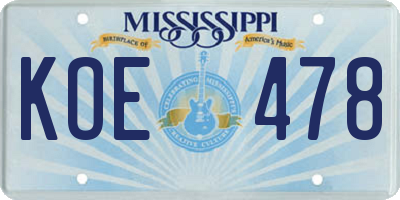 MS license plate KOE478