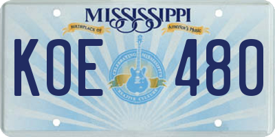 MS license plate KOE480