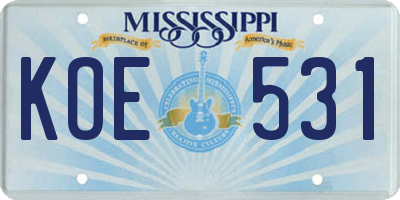 MS license plate KOE531