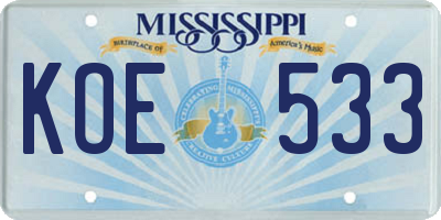 MS license plate KOE533