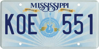 MS license plate KOE551