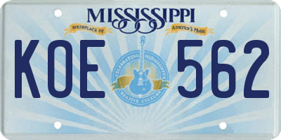 MS license plate KOE562