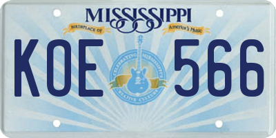 MS license plate KOE566