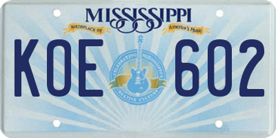 MS license plate KOE602