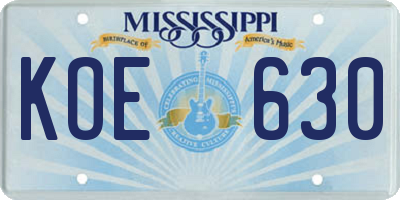 MS license plate KOE630