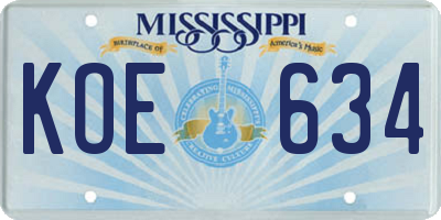 MS license plate KOE634