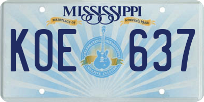 MS license plate KOE637