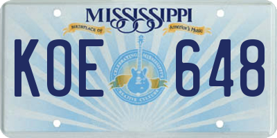 MS license plate KOE648