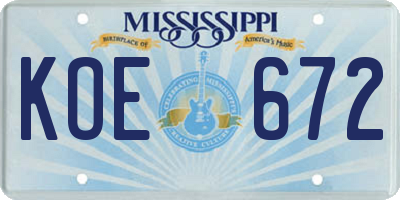 MS license plate KOE672