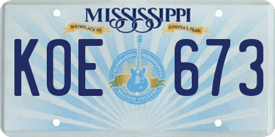 MS license plate KOE673