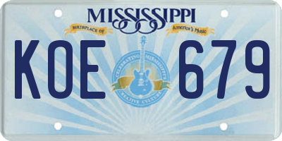 MS license plate KOE679