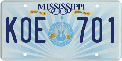 MS license plate KOE701