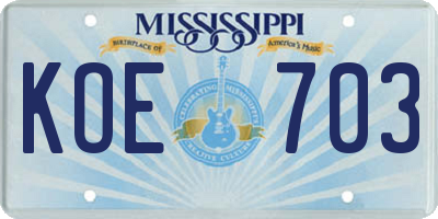 MS license plate KOE703