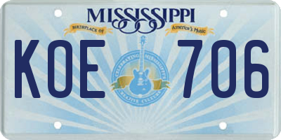 MS license plate KOE706