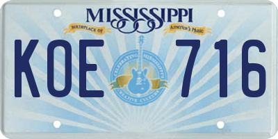 MS license plate KOE716