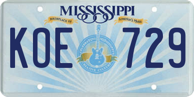 MS license plate KOE729