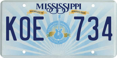 MS license plate KOE734