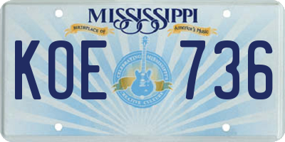 MS license plate KOE736