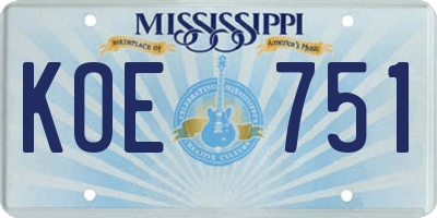 MS license plate KOE751