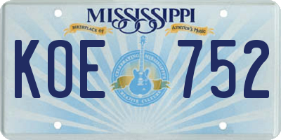 MS license plate KOE752