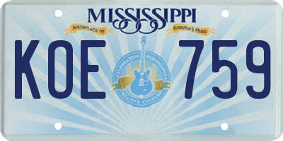 MS license plate KOE759