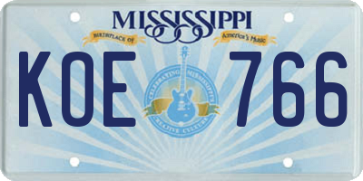 MS license plate KOE766