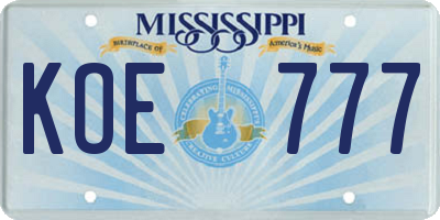 MS license plate KOE777