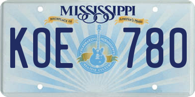 MS license plate KOE780