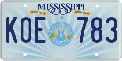MS license plate KOE783