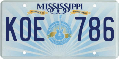 MS license plate KOE786