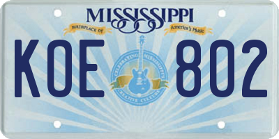 MS license plate KOE802