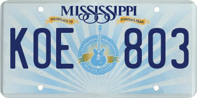 MS license plate KOE803