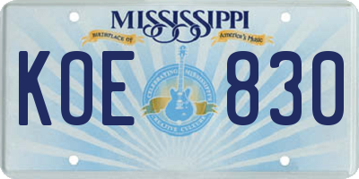 MS license plate KOE830
