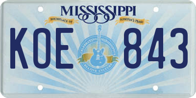 MS license plate KOE843