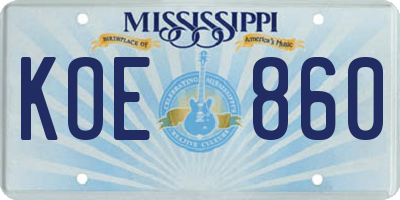 MS license plate KOE860