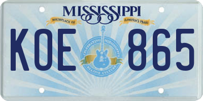 MS license plate KOE865