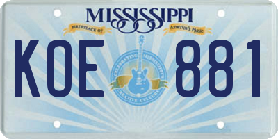 MS license plate KOE881