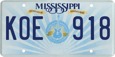 MS license plate KOE918