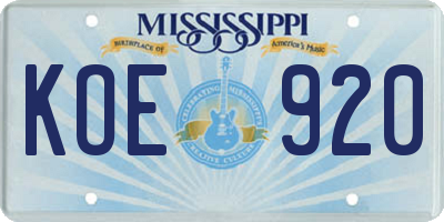 MS license plate KOE920