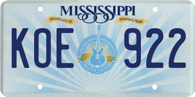MS license plate KOE922