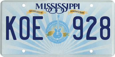 MS license plate KOE928