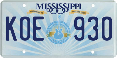 MS license plate KOE930