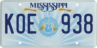 MS license plate KOE938