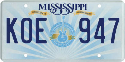 MS license plate KOE947