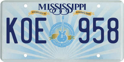 MS license plate KOE958