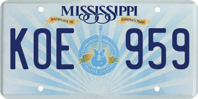 MS license plate KOE959