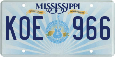 MS license plate KOE966